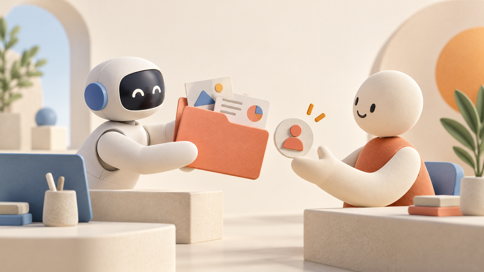 Friendly abstract workstations exchange an evidence folder with a human approval token.